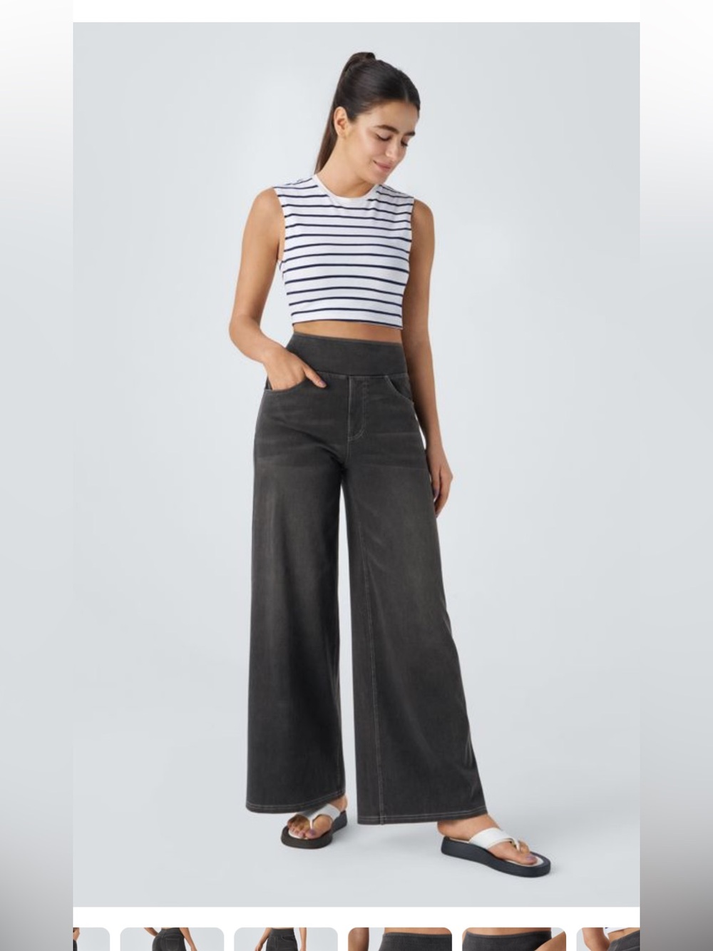 Halara Flex™ High Waisted Pockets Baggy Wide Leg Washed Casual Jeans size medium